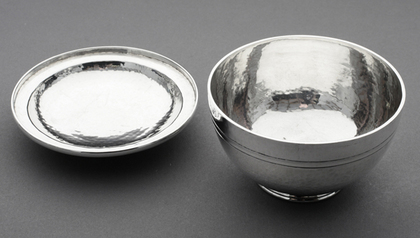 Arts & Crafts Silver Lidded Sugar or Christening Bowl - Hand Hammered
